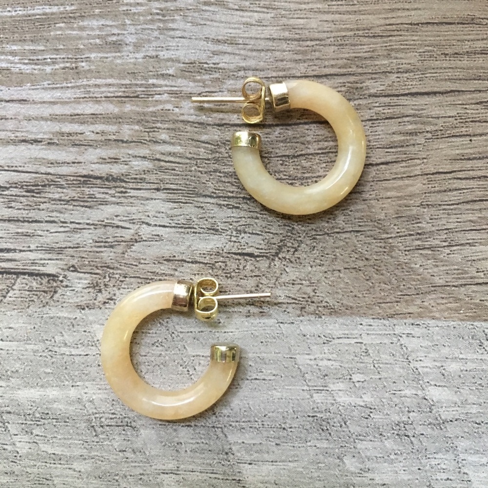 14K Gold + Jade Hoops